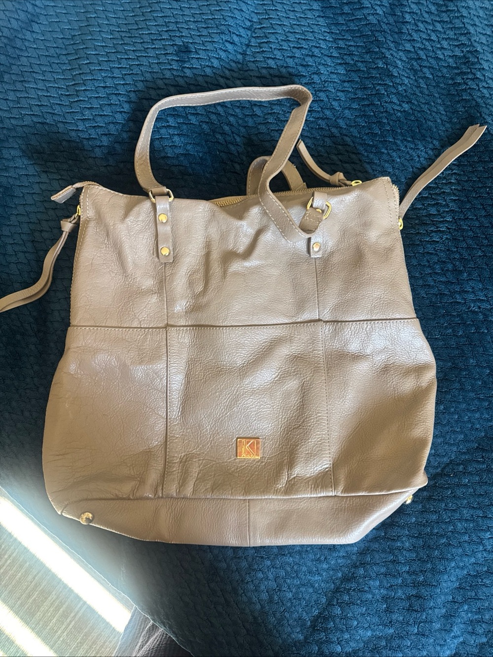 Kooba Taupe Pebbled Leather Tote with Gold Hardware Excellent